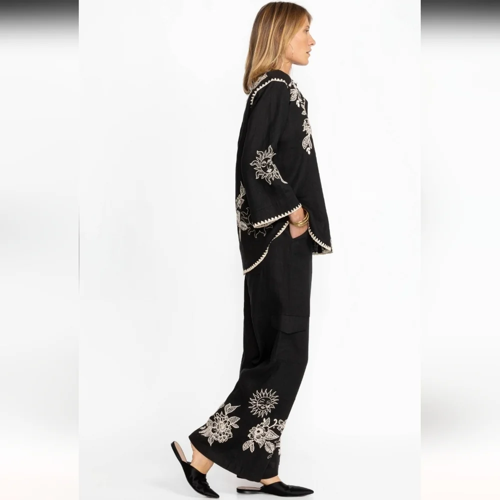 Johnny Was Addison Embroidered Wide-Leg Linen Pants. MSRP $248. Size M - Picture 3 of 12